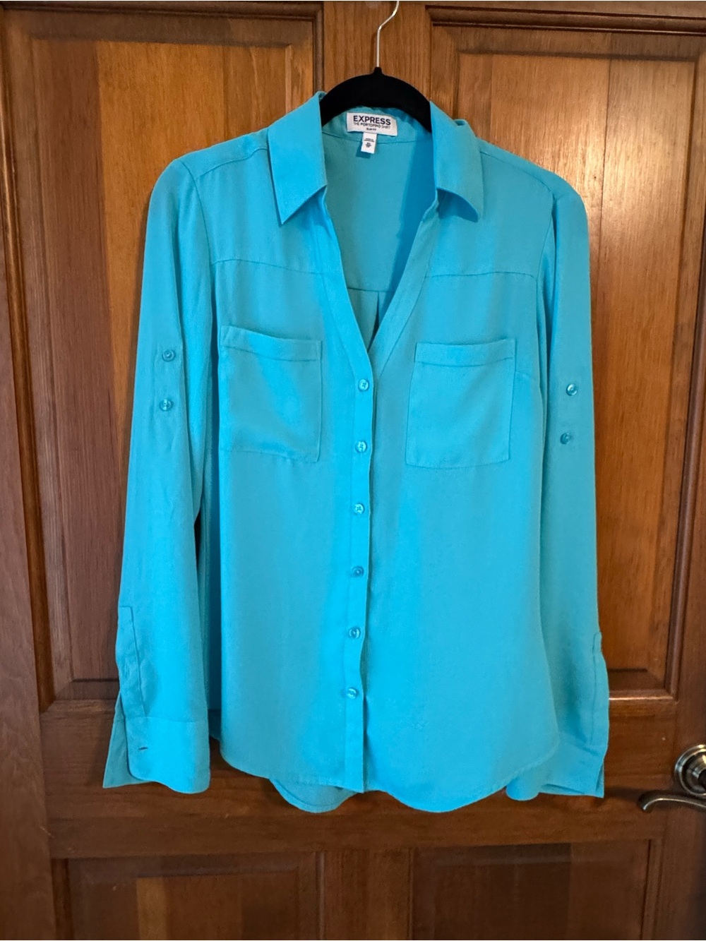 Express Teal Button-Down Portifino Blouse Slim Fit XS
